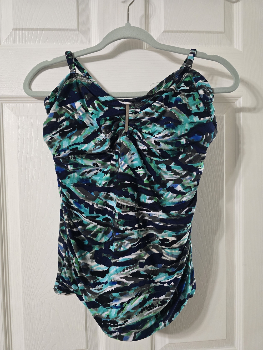 Women’s Blue Green Printed Tankini Top Lg & Bottom XL